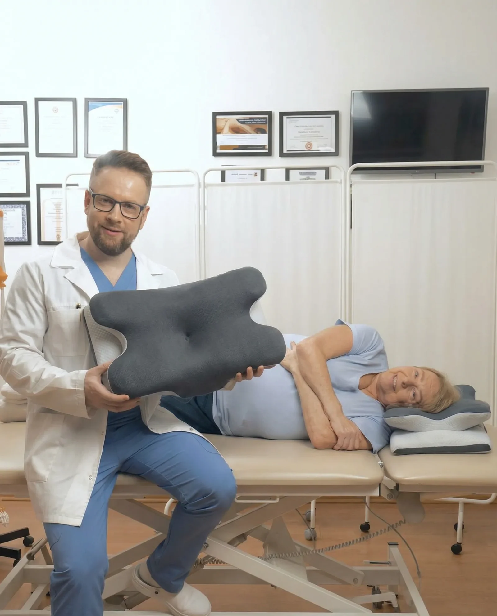 Professionnel de santé recommandant l'oreiller Cervi-Zen™